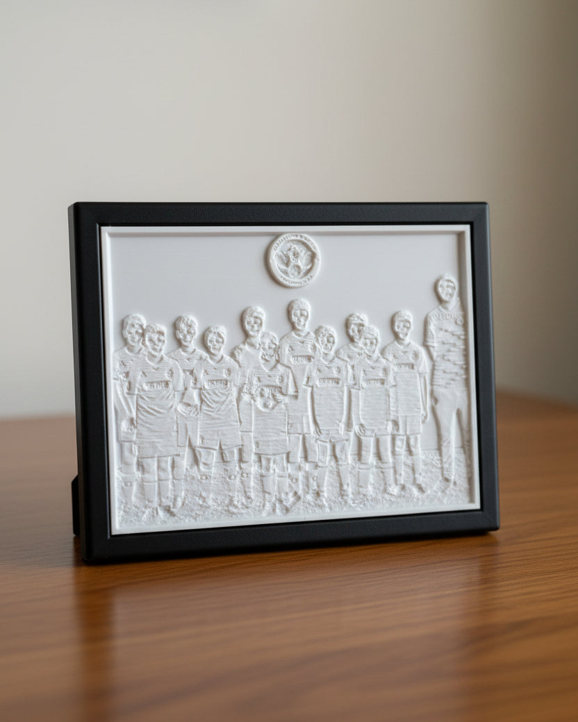 Textured black and white embossed design on a white background