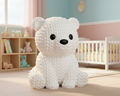 White textured bear figurine on a light blue background