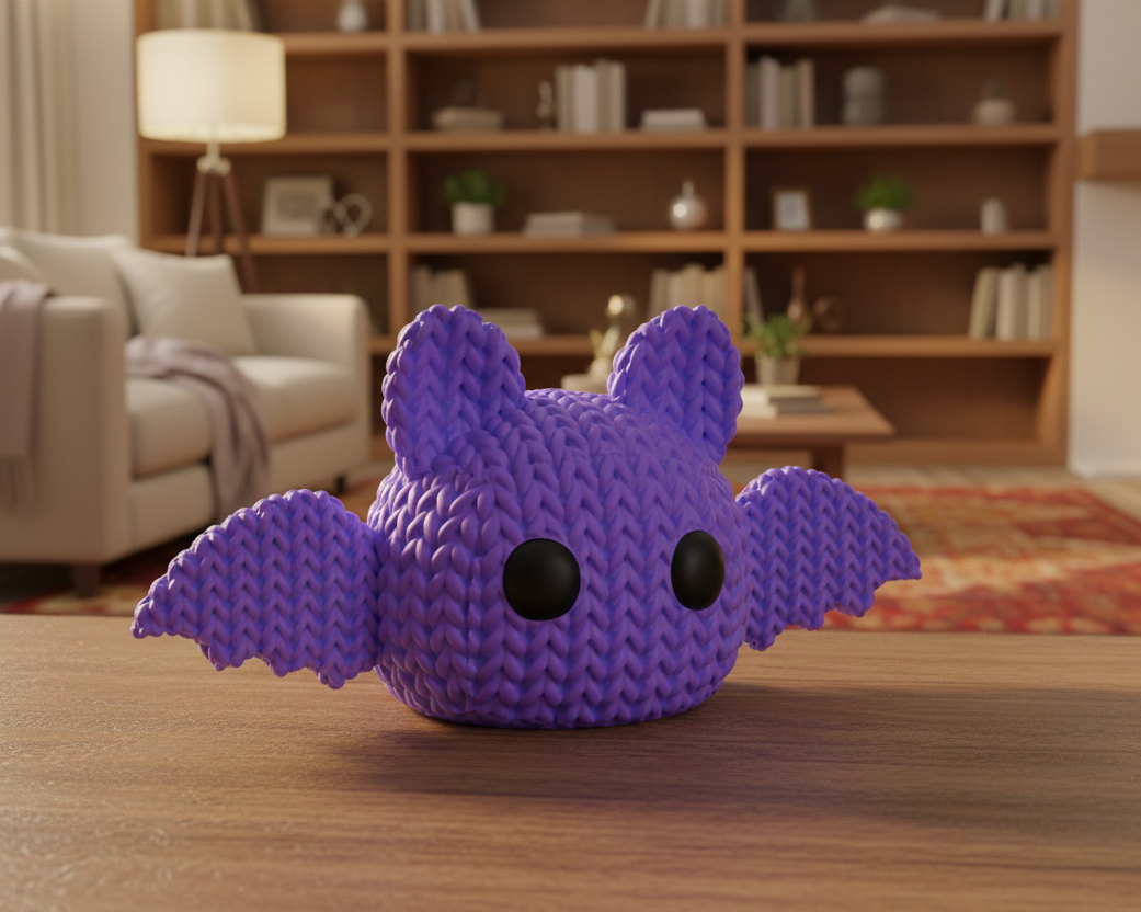 Purple bat-shaped toy on a black background