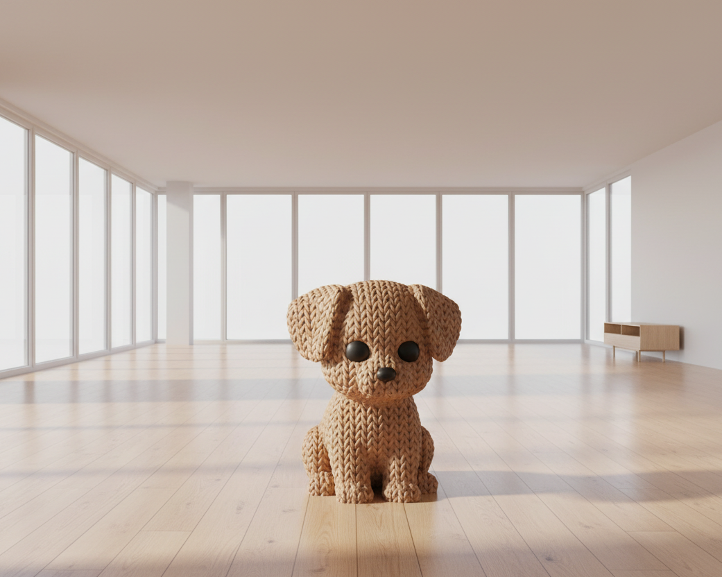 Knitted dog toy on a light gray background