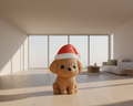 Knitted dog toy with a Santa hat on a light blue background