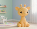 Knitted giraffe toy on a light gray background