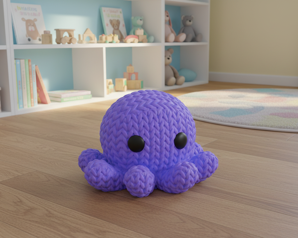 Purple textured octopus toy on a light gray background