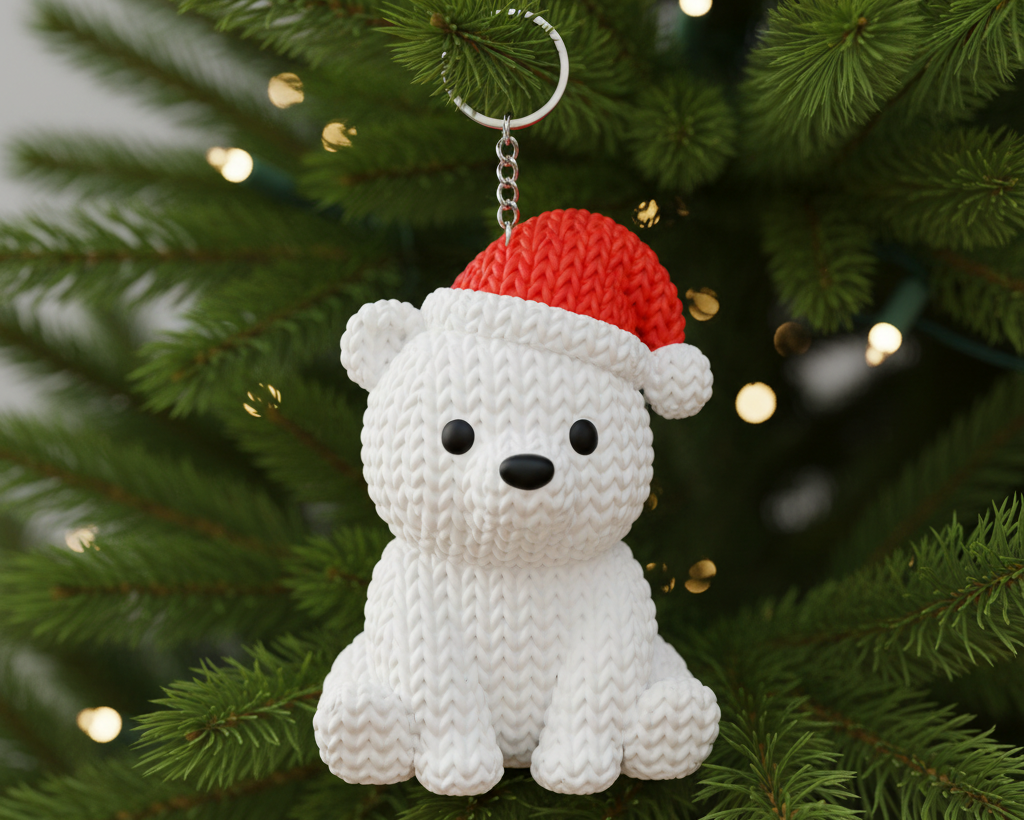 Knitted Polar Bear with Santa Hat