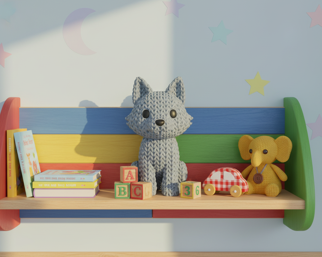 Blue knitted cat toy on a light gray background